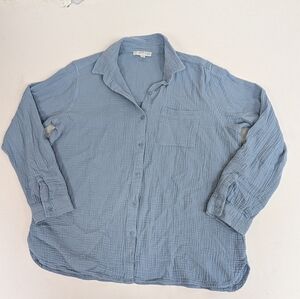 Ann Klein Blue Cotton Button Down Long Sleeve Shirt Large [83]